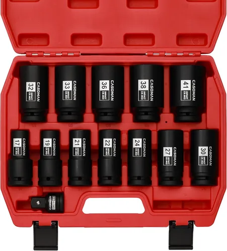 Miniatura 9 de CASOMAN 9 piezas 3/4" unidad de eje profundo tuerca de eje impacto enchufe set, incluye adaptador de 1/2" a 3/4", 6 puntos, CR-MO, 2-1/16" a 2-1/2