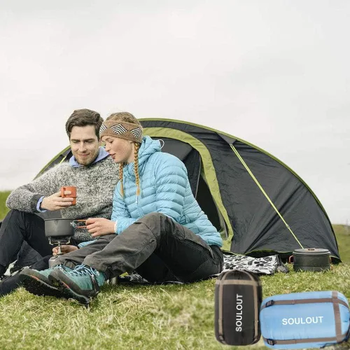 Miniatura 6 de Saco de dormir de 3 a 4 estaciones para adultos y niños, bolsa de camping ligera y cálida para clima frío con saco de compresión impermeable - Gris