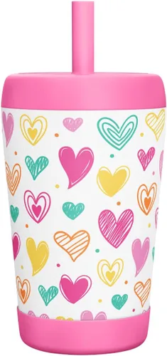 Miniatura 30 de Vaso de acero inoxidable aislado para niños con popote de silicona, taza para sorber de 12 onzas para niños (alfabeto)