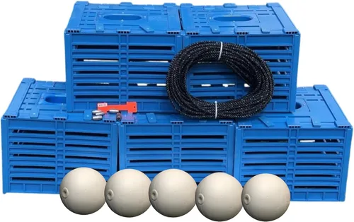Joy Fish Trampas de plástico resistentes para cangrejos con flotador y cuerda, negro o azul, sin ensamblar, juego de 5 piezas