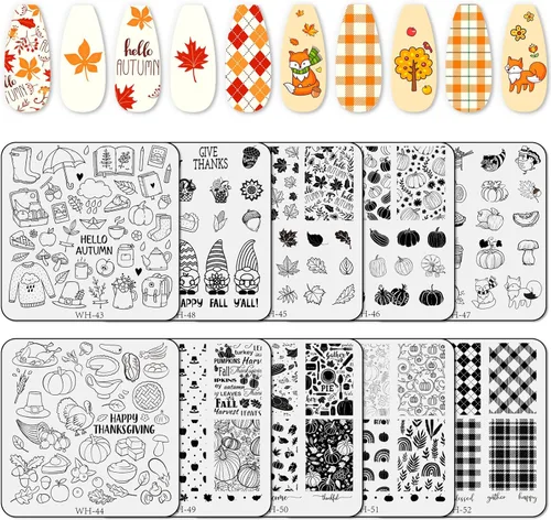 Miniatura 8 de Whaline Juego de 10 placas de estampado de arte de uñas del día de San Patricio, plantillas de sello de imagen de gnomo de trébol, trébol