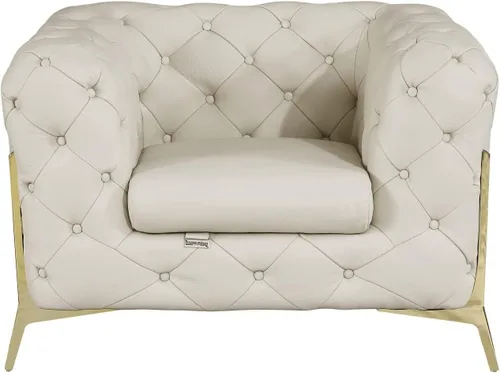 Miniatura 7 de Blackjack Furniture Modena - Moderno juego de sofá de 3 piezas de cuero italiano de grano superior, elegante diseño copetudo y patas de acero Beige