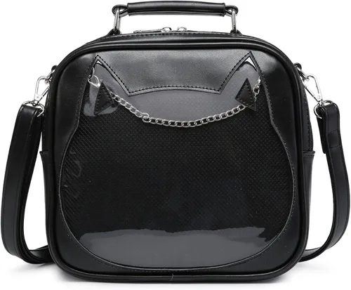 LUI SUI Bolso Ita para mujer, bolso cruzado kawaii, lindo gato, bolso de mensajero, mochila transparente, bolso de hombro con pin