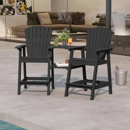 Miniatura 9 de Juego de 2 sillas altas Adirondack de Patio Kingdom, sillas de cubierta de HDPE con bandejas conectadas y agujero para sombrilla, taburetes de bar