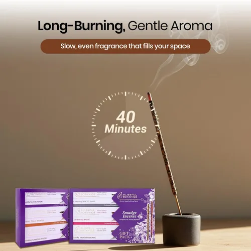 Miniatura 7 de Tulasi - Paquete de regalo de varillas de incienso para limpiar – 6 aromas x 40g cada una – Salvia blanca, palo santo, lavanda, incienso, sándalo