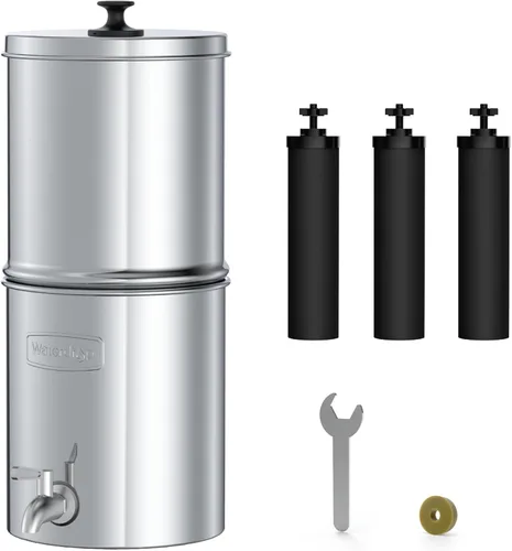 Sistema de filtro de agua alimentado por gravedad Waterdrop, con 3 filtros de carbón negro actualizados y llave de metal, vida útil más larga de