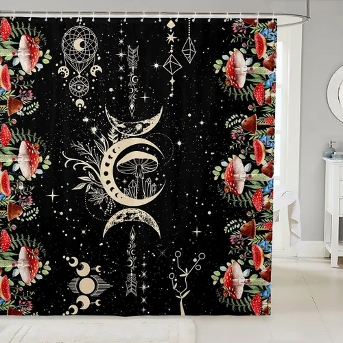 Miniatura 34 de Castle Fairy Cortinas de ducha con hojas de ginkgo, cortina de baño botánica de naturaleza verde, tela de plantas de acuarela, juego de decoración