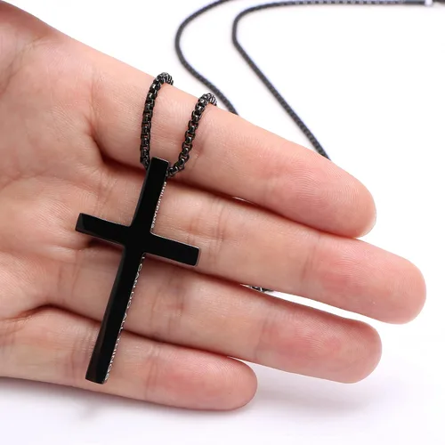 Miniatura 4 de Collar con dije de cruz cristiana para hombre de acero inoxidable chapado en oro o plata, o negro religioso y minimalista, para joyería de bautismo