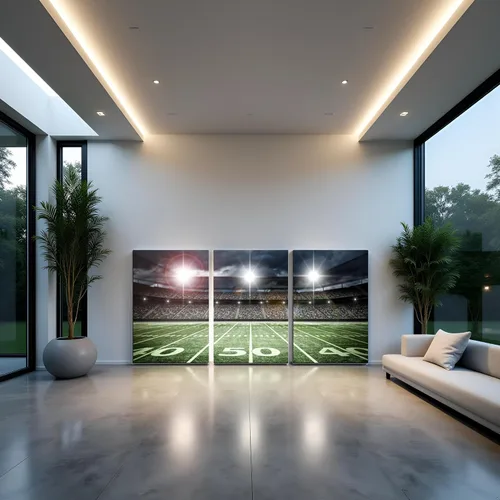 Miniatura 3 de TAOMI Lienzo decorativo para pared de rugby Field Match Sport Spot Light para habitación de los niños, dormitorio, 3 piezas, arte moderno, fútbol