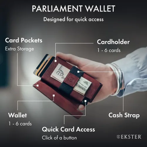 Miniatura 2 de Ekster Parliament - Cartera delgada de cuero - Bloqueo RFID - Acceso rápido a la tarjeta, rojo, bprgoña, Moderno