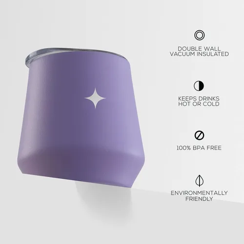 Miniatura 2 de JoyJolt Vaso de vino con triple aislamiento con tapa de 12 onzas, tapa deslizante y con pajita. Vaso de vino de acero inoxidable de doble pared al