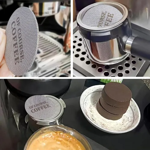 Miniatura 7 de Pantalla de disco de espresso de 2.106 in, grosor de 0.067 in, 150 μm, ducha inferior, malla de filtro de café para cesta de filtro de portafiltro