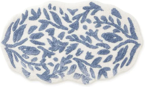 Breling Paquete de 1 tapete de baño con hojas azules y grises, tapete de baño de microfibra suave y absorbente de rápido 21 x 34 pulgadas, tapete de