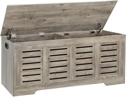 Miniatura 15 de DINZI LVJ Cofre de almacenamiento, caja de juguetes de madera de 39.4” con 2 bisagras de seguridad, banco de almacenamiento de zapatos retro