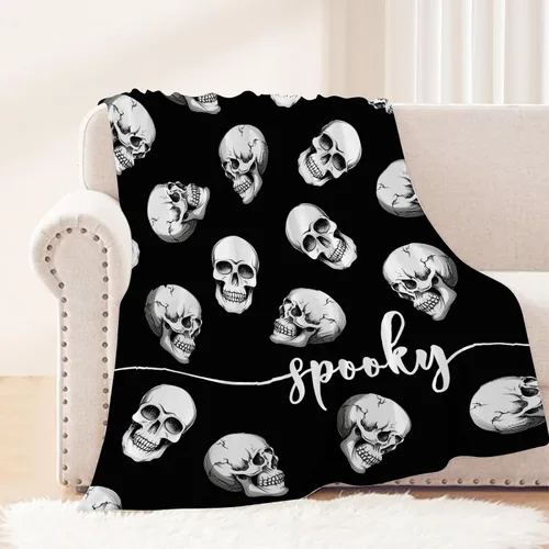 Miniatura 26 de Manta de Halloween – Manta pequeña de calavera vintage para niños y adultos, ligera, esponjosa, suave y acogedora manta de vellón para sofá, cama