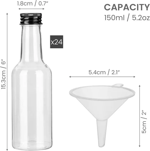 Miniatura 4 de BELLE VOUS Botellas pequeñas de licor (paquete de 24) – Botella de alcohol vacía de plástico reutilizable de 5 onzas líquidas con tapa de rosca