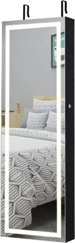 Miniatura 9 de CHARMAID Armario de joyería con espejo de pantalla táctil LED armario de joyería montado en la paredpuerta de 475 pulgadas con espejo de longitud