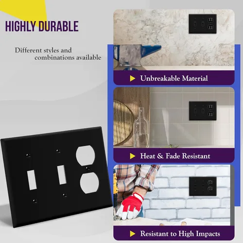 Miniatura 4 de ENERLITES Placa de pared combinada de triple banda, interruptor de palanca doble/placa de cubierta de receptáculo dúplex individual, tamaño estándar