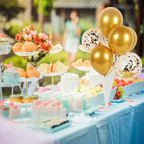 Miniatura 6 de Kit de soporte de globo azul para decoración de mesa, 2 juegos con 14 varillas, vasos, 2 bases, 12 metálicos y 6 globos de confeti para baby shower