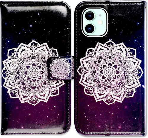 Miniatura 29 de Bcov Funda para iPhone 11, funda de piel con tapa y función atril para iPhone 11, diseño de flores y mariposas azules