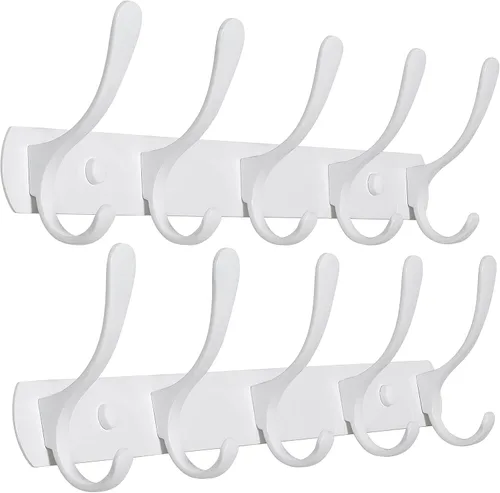 Miniatura 7 de SKOLOO Perchero de pared moderno, perchero de pared de metal con 5 ganchos, resistente riel de pared para colgar abrigos, chaquetas, ropa, Negro