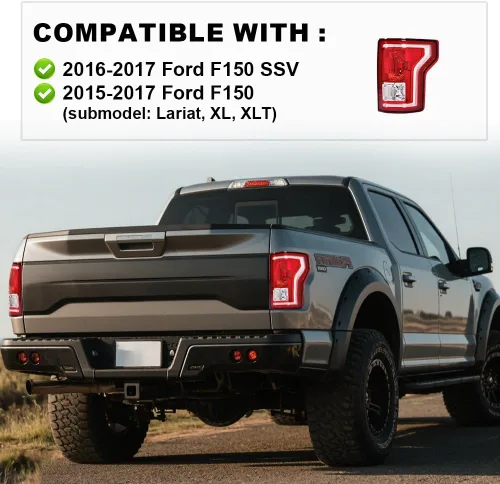 Miniatura 4 de CROSSDESIGN Luz trasera trasera sin bombillas lado derecho rojo compatible con Ford F150 SSV 2016 2017/Fit F150 (submodelo: Lariat, XL, XLT) 2015
