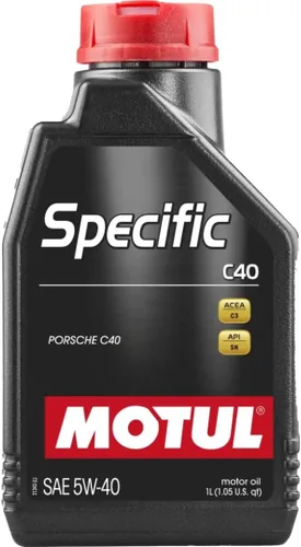 Motul Aceite de motor específico C40 5W-40 100% sintético, aprobado por Porsche C40, ACEA C3 Mid SAPS fórmula europea para protección de filtros de