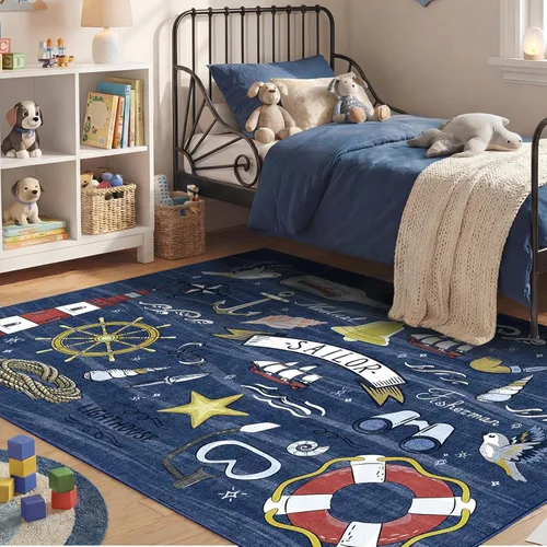 Miniatura 18 de OPPODREAM Alfombras suaves, pequeñas y lavables con parte trasera antideslizante, alfombra de cachemira sintética de pelo bajo, 2 x 3 pies, azul