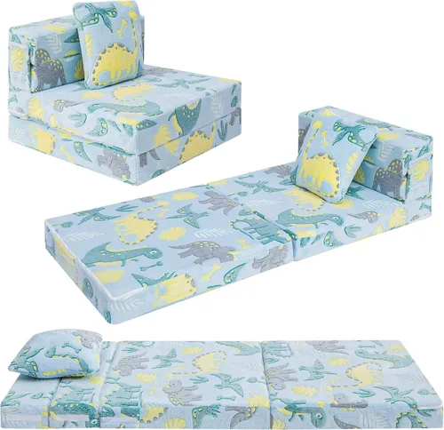 Miniatura 11 de MeMoreCool Silla Cama Futón Plegable para Niños, Sofá Cama Tri-plegable Brillante Convertible Colchón Sofá para Niños Pequeños, Sofá de Espuma