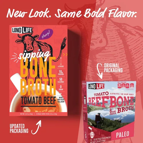 Miniatura 3 de LonoLife Palitos de caldo de hueso de res con sabor a tomate: 0.35 oz de proteína, apto para dieta cetogénica, 10 porciones portátiles