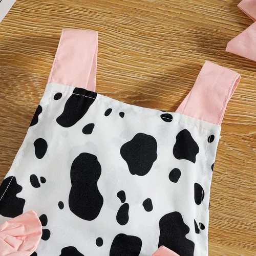 Miniatura 3 de IDOPIP Mameluco de verano con estampado de vaca, sin mangas, con volantes, espalda descubierta, con diadema, traje de cumpleaños de vaca
