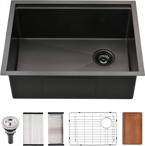 Miniatura 11 de Fregadero de cocina de montaje inferior, fregadero de cocina de acero inoxidable de 25 x 19 pulgadas, calibre 16, con estación de trabajo con tabla