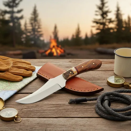 Miniatura 6 de SZCO Cuchillo de caza Full Tang de 4.75 pulgadas, cuchillo de campamento pequeño con mango de madera, hoja de acero inoxidable y funda, cuchillo
