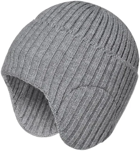 Miniatura 2 de Muryobao Gorro de invierno para hombre, con puños y orejeras, tejido elástico, gorro de punto para esquí