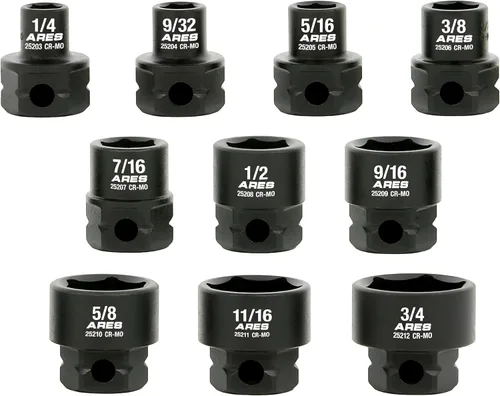 Miniatura 5 de ARES 29019 – Juego de 10 dados de impacto nano de perfil bajo SAE de 3/8 de pulgada de accionamiento – Los dados de grado de impacto ofrecen mayor