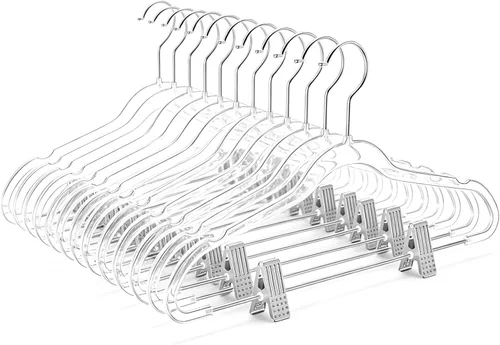 Miniatura 28 de MIZGI - Perchas premium de terciopelo negro para pantalones con clips ajustables (paquete de 20) Perchas delgadas para faldas - Perchas