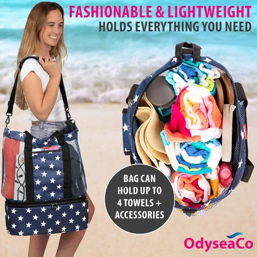 Miniatura 4 de Odyseaco Bolsa de playa impermeable con compartimento refrigerador, bolsas de playa impermeables a prueba de arena para mujeres, bolsa de piscina