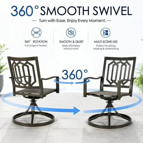 Miniatura 5 de Kozyard Paquete de 2 sillas giratorias de metal clásicas modernas para exteriores, patio, comedor, sillas mecedoras para patio trasero, patio o sala