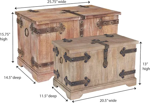 Miniatura 3 de Household Essentials 2 piezas de baúles decorativos, set victoriano, pequeño y grande, madera de abeto chino, acabado de madera envejecida