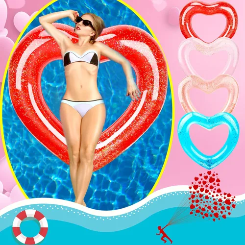 Miniatura 5 de Paquete de 4 anillos de natación inflables con forma de corazón, flotadores de piscina para adultos, suministros de fiesta en la playa, 47.2 x 39.4
