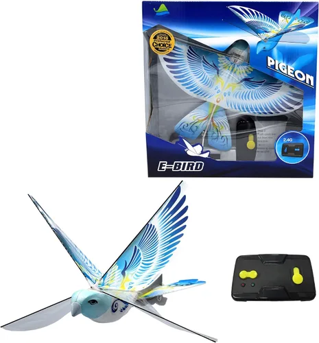 Miniatura 4 de MUKIKIM eBird Paloma Azul - Juguete de Ave RC Volador para Niños. Helicóptero de Aves con Alas Aleteantes Biónicas, Control Remoto