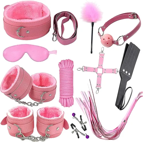 Juego de cuero para ciegas de sujeción sexual para mujeres, kit de bondage esposas sexuales, vendados y esposas para juegos sexuales, cuerda de