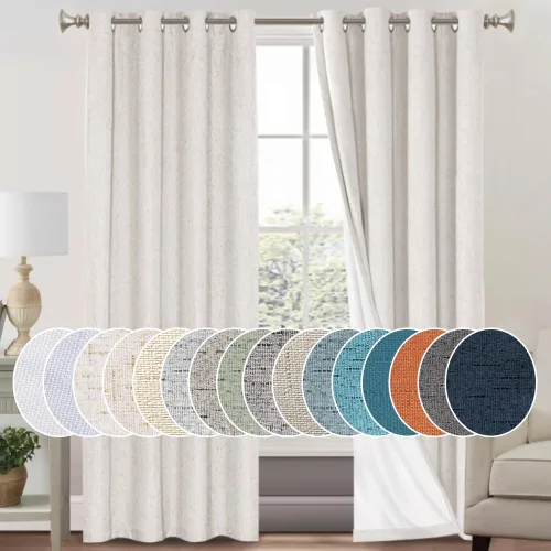 Miniatura 90 de Primitive - Cortinas opacas 100 % de lino texturizado natural para dormitorio, sala de estar, cortinas para ahorra energía, tela de arpillera