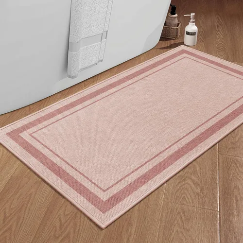 Miniatura 33 de chakme Juego de 2 alfombras de baño ultrafinas, absorbentes, antideslizantes, lavables a máquina, color beige oscuro, 17 x 24 pulgadas + tapete