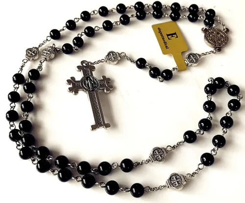 Miniatura 3 de Elegantmedical - Collar con cuentas de ágata negra católica de San Benito