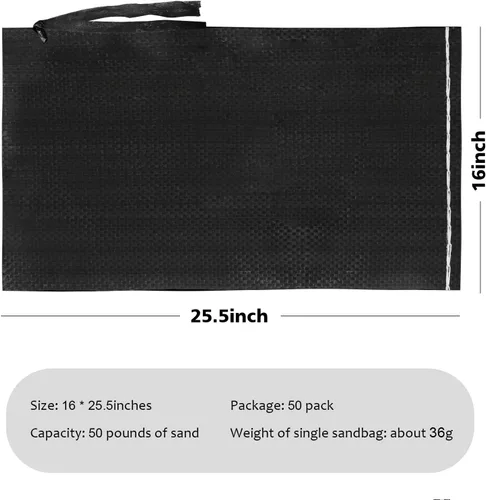 Miniatura 4 de ASKIZ Bolsas de arena resistentes con protección UV, bolsas de arena de polipropileno ultra resistentes de 16 x 25.5 pulgadas para inundaciones