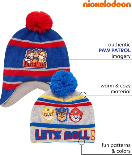 Miniatura 2 de Nickelodeon Gorro de invierno para niños, paquete de 2 gorros con pompón de Paw Patrol (4-7)
