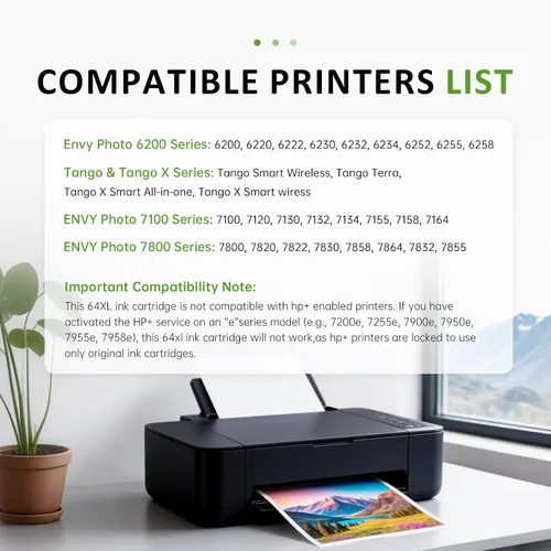 Miniatura 2 de 64XL - Cartuchos de tinta negros de alto rendimiento para 64XL, repuesto compatible con HP Envy Photo 7800 7855 7858 7155 7120 7158 7100 7164 6200