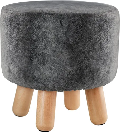 Miniatura 9 de H&B Luxuries Taburete otomano acolchado redondo de tela (4 patas, beige vintage)