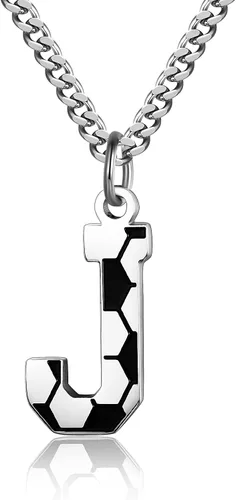 AIAINAGI Collar de fútbol con letra A-Z para niños, dije de fútbol de acero inoxidable, cadena de plata de 22 pulgadas, regalo de fútbol